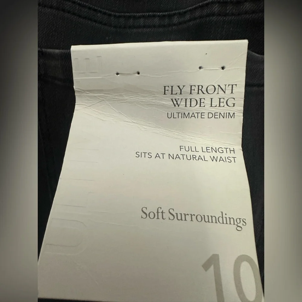 Soft Surroundings Ultimate Denim Fly Front Wide Leg Jeans Size 10 Black NWT